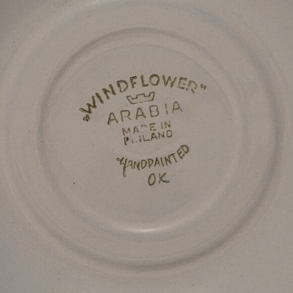 Vintage Handpainted Arabia Finland Windflower Teacup and Saucer with Flaw - Picture 6 of 13